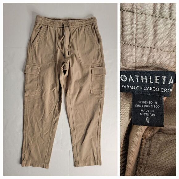Athleta Womens Sz 4 Farallon Cargo Crop Pant Jogger Pockets Silt Taupe 531093 - Picture 1 of 9